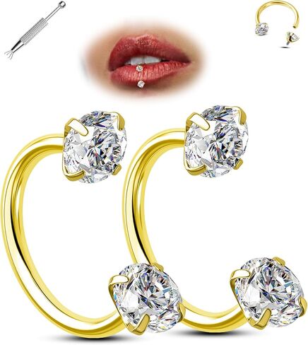 اليهودي 2PCS حدوة الحصان الشفاه الدائري 16G 316L الجراحية الصلب الشفاه ثقب المجوهرات مزدوجة مكعب زركونيا حدوة الحصان القرط داخليا الخيوط اللولب / دايث / الزنمة / الحاجز ثقب المجوهرات للنساء in Saudi Arabia