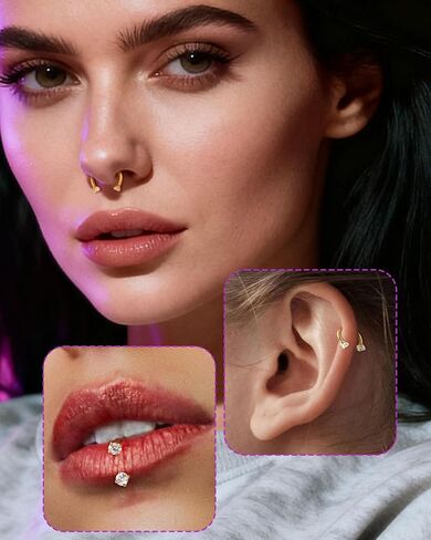 اليهودي 2PCS حدوة الحصان الشفاه الدائري 16G 316L الجراحية الصلب الشفاه ثقب المجوهرات مزدوجة مكعب زركونيا حدوة الحصان القرط داخليا الخيوط اللولب / دايث / الزنمة / الحاجز ثقب المجوهرات للنساء in Saudi Arabia