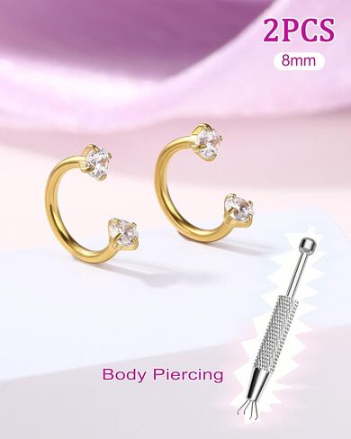 اليهودي 2PCS حدوة الحصان الشفاه الدائري 16G 316L الجراحية الصلب الشفاه ثقب المجوهرات مزدوجة مكعب زركونيا حدوة الحصان القرط داخليا الخيوط اللولب / دايث / الزنمة / الحاجز ثقب المجوهرات للنساء in Saudi Arabia