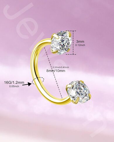 اليهودي 2PCS حدوة الحصان الشفاه الدائري 16G 316L الجراحية الصلب الشفاه ثقب المجوهرات مزدوجة مكعب زركونيا حدوة الحصان القرط داخليا الخيوط اللولب / دايث / الزنمة / الحاجز ثقب المجوهرات للنساء in Saudi Arabia