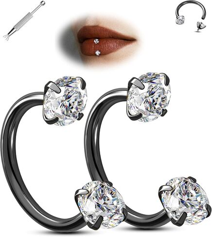 اليهودي 2PCS حدوة الحصان الشفاه الدائري 16G 316L الجراحية الصلب الشفاه ثقب المجوهرات مزدوجة مكعب زركونيا حدوة الحصان القرط داخليا الخيوط اللولب / دايث / الزنمة / الحاجز ثقب المجوهرات للنساء in Kuwait