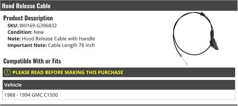 Hood Release Cable with Handle - Compatible with 1988-1994 GMC C1500 in Saudi Arabia