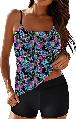 Tankini Swimsuits for Women Tummy Control High Waisted Two Piece Bathing Suit Tank Tops with Boyshorts Beach Outfits in Saudi Arabia