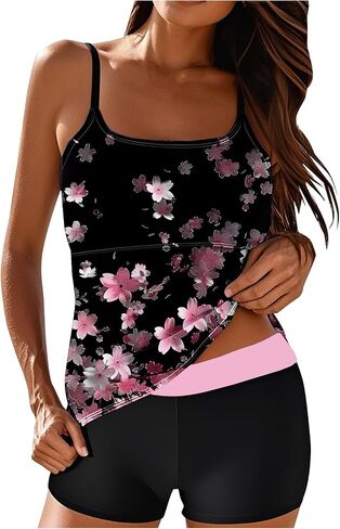 Tankini Swimsuits for Women Tummy Control High Waisted Two Piece Bathing Suit Tank Tops with Boyshorts Beach Outfits in Saudi Arabia