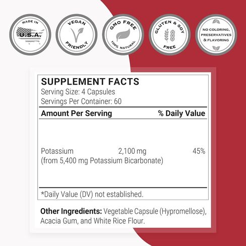Supersmart - بيكربونات البوتاسيوم 5400 ملجم يوميًا (جرعة عالية) - معدن إلكتروليت - توازن الحموضة القاعدية - صحة القلب والعضلات والأعصاب | غير معدل وراثيًا وخالي من الغلوتين - 120 كبسولة نباتية in Saudi Arabia