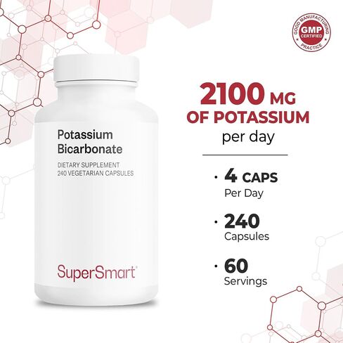 Supersmart - بيكربونات البوتاسيوم 5400 ملجم يوميًا (جرعة عالية) - معدن إلكتروليت - توازن الحموضة القاعدية - صحة القلب والعضلات والأعصاب | غير معدل وراثيًا وخالي من الغلوتين - 120 كبسولة نباتية in Saudi Arabia