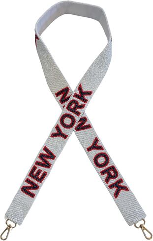 Lashicorn New York White Beaded Purse Strap Blue Letters 49" Pro Football Stadium Approved Clear Bag Giant Gold Hardware Sports College East in Saudi Arabia