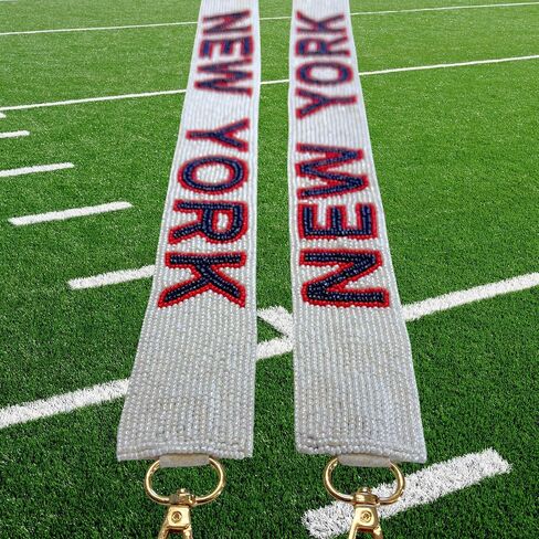 Lashicorn New York White Beaded Purse Strap Blue Letters 49" Pro Football Stadium Approved Clear Bag Giant Gold Hardware Sports College East in Saudi Arabia