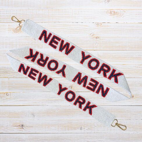 Lashicorn New York White Beaded Purse Strap Blue Letters 49" Pro Football Stadium Approved Clear Bag Giant Gold Hardware Sports College East in Saudi Arabia