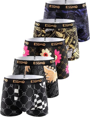 5 Pack Men's Boxer Briefs Durable Soft Support Pouch No Ride up Breathable Underwear for Men in Saudi Arabia