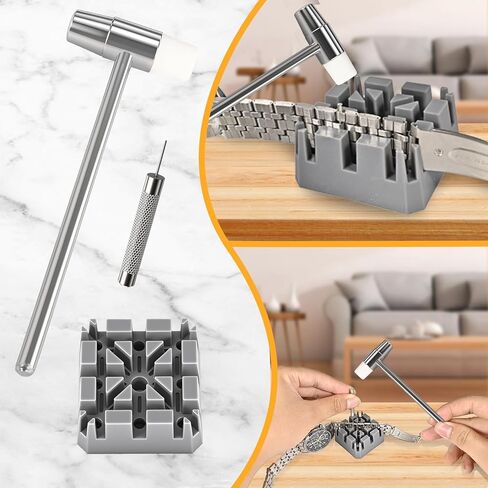 Watch Link Removal Kit, All Metal Watch Strap Link Removal, Sizing Kit with Pin Punches, Extra Pins, Hammer for Watch Band Strap Adjustment in Saudi Arabia