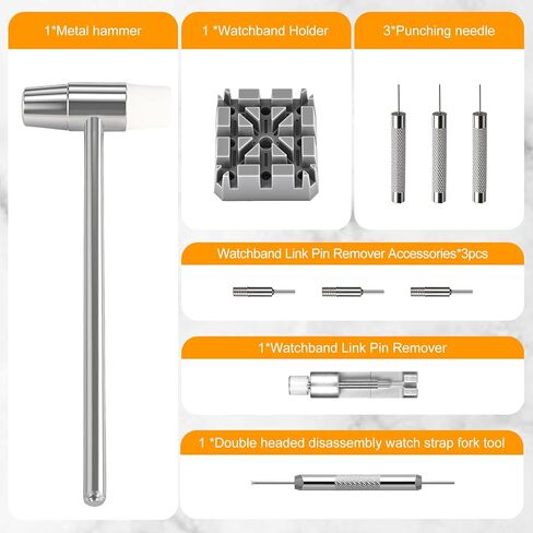 Watch Link Removal Kit, All Metal Watch Strap Link Removal, Sizing Kit with Pin Punches, Extra Pins, Hammer for Watch Band Strap Adjustment in Saudi Arabia