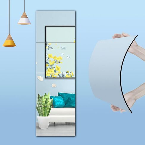 4-Piece Thick Acrylic Mirror Set for Walls, 12 x 12 inch self-Adhesive Frameless Small Mirror Tiles, Flexible Plastic Lenses for Bedroom, Home, and Gym Doors (4 pcs 12x12inch) in Saudi Arabia