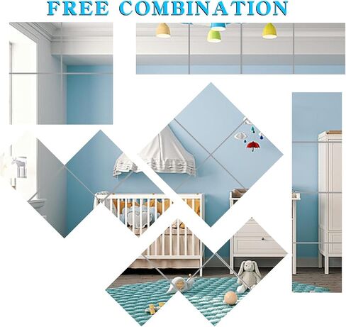 4-Piece Thick Acrylic Mirror Set for Walls, 12 x 12 inch self-Adhesive Frameless Small Mirror Tiles, Flexible Plastic Lenses for Bedroom, Home, and Gym Doors (4 pcs 12x12inch) in Saudi Arabia
