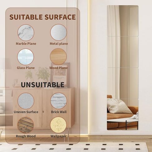4-Piece Thick Acrylic Mirror Set for Walls, 12 x 12 inch self-Adhesive Frameless Small Mirror Tiles, Flexible Plastic Lenses for Bedroom, Home, and Gym Doors (4 pcs 12x12inch) in Saudi Arabia