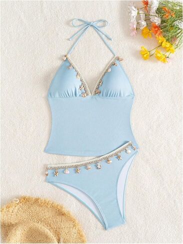 MakeMeChic Women's Tankini Swimsuit Halter Triangle Tie Back Tummy Control Bathing Suit in Saudi Arabia