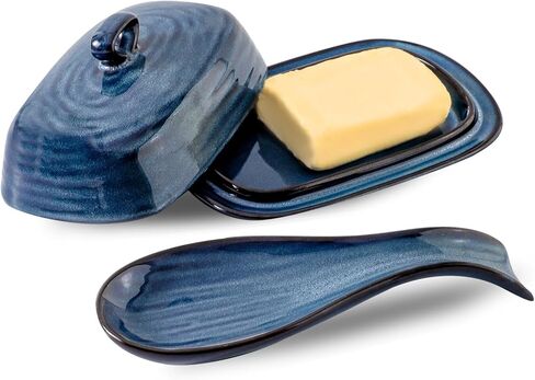 Hasense Ceramic Salt Pepper Shakers and Butter Dish Set, 2 Pieces Navy Reactive Glaze Dinnerware Accessories Set Perfect for Home Decor, Kitchen Housewarming Gift in Saudi Arabia