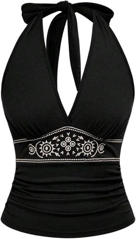 Women's Y2K Western Top Halter Cowboy Cowgirl Hippie Top Boho Ruched Going Out Backless Halter Tank 70s in Saudi Arabia