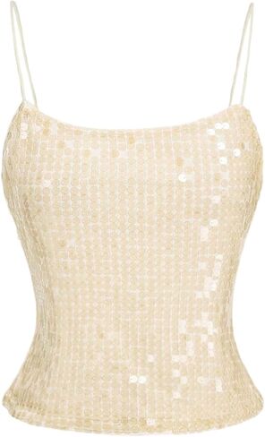 MakeMeChic Women's Y2K Sequin Top Sparkly Spaghetti Strap Top Glitter Party Clubwear Cami Top in Saudi Arabia
