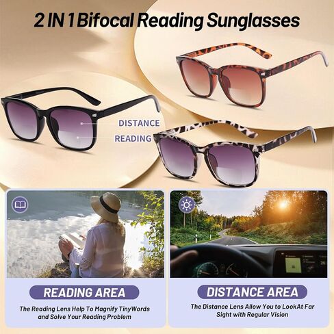 3 Pack Bifocal Reading Sunglasses for Women,UV400 Protection Spring Hinge Sun Readers Glasses for Outdoor in Saudi Arabia