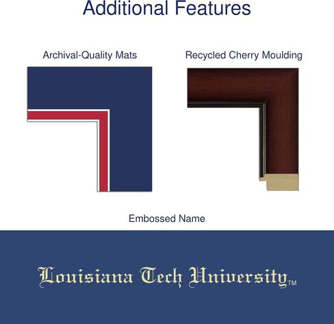 Louisiana Tech University 11" w x 8.5" h Diploma Frame - Fits a bachelor's, master's and phd - Gold Embossed Diploma Frame - Cherry Moulding with Royal Blue and Red Matting in Saudi Arabia