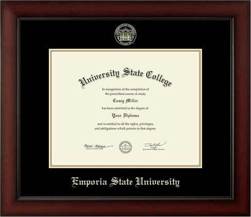 إطار دبلوم جامعة إمبوريا ستيت مقاس 11 بوصة عرض × 8.5 بوصة ارتفاع - يناسب البكالوريوس والماجستير والدكتوراه - إطار دبلوم منقوش بالذهب - قالب الكرز مع طلاء أسود وذهبي - مرخص رسميًا in Saudi Arabia