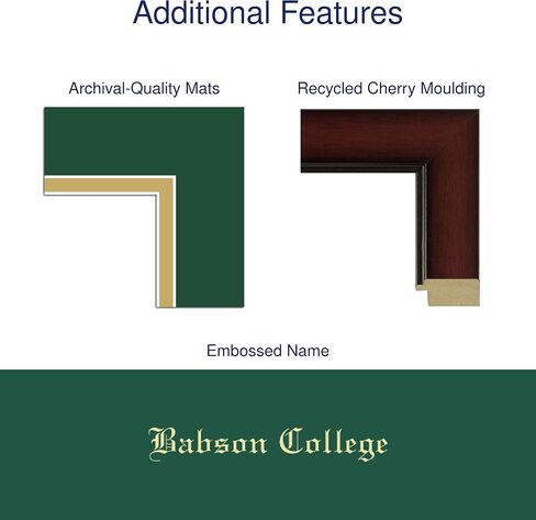 Babson College 14" w x 11" h Diploma Frame - Fits a bachelor's and master's - Gold Embossed Diploma Frame - Cherry Moulding with Tartan Green and Gold Matting - Officially Licensed in Saudi Arabia