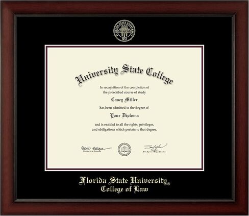 Florida State University College of Law 14" w x 11" h Diploma Frame - Fits a bachelor's, master's and phd - Gold Embossed Diploma Frame - Cherry Moulding with Black and Maroon Matting in Saudi Arabia