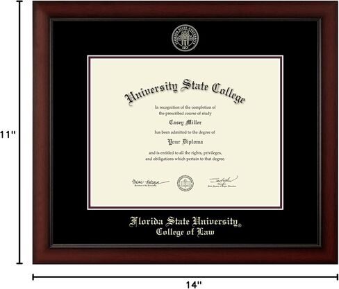 Florida State University College of Law 14" w x 11" h Diploma Frame - Fits a bachelor's, master's and phd - Gold Embossed Diploma Frame - Cherry Moulding with Black and Maroon Matting in Saudi Arabia