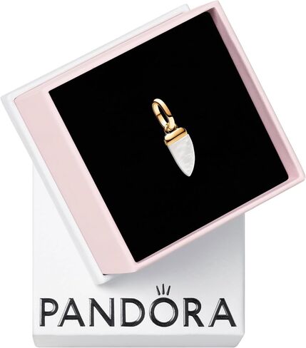 حلية PANDORA Me Shark Tooth الصغيرة المتدلية - حلية مطلية بالذهب عيار 14 قيراط مع أم اللؤلؤ المصنوعة يدويًا من الراتنج الحيوي - هدية لها - تتضمن صندوق هدايا in Saudi Arabia