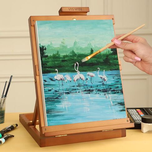 VISWIN Heavy-Duty H-Frame Tabletop Wooden Easel, Hold Canvas up to 23", Adjustable Beech Wood Artist Desktop Easel for Painting Canvas, Adults, Beginners in Kuwait