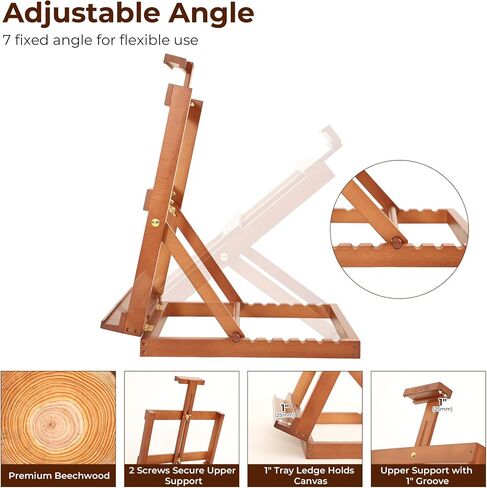 VISWIN Heavy-Duty H-Frame Tabletop Wooden Easel, Hold Canvas up to 23", Adjustable Beech Wood Artist Desktop Easel for Painting Canvas, Adults, Beginners in Kuwait