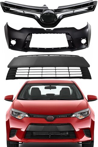 الشبكة الأمامية العلوية والسفلية + طقم غطاء المصد الأمامي مناسب لـ 2014 2015 2016 Toyota Corolla LE CE سيدان المصد الأمامي لاستبدال الشواية in Kuwait