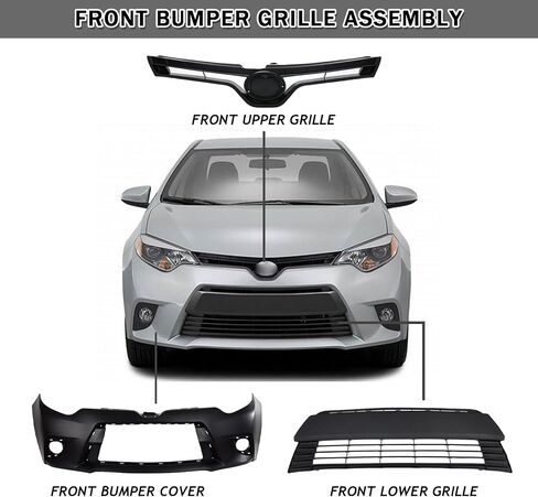 الشبكة الأمامية العلوية والسفلية + طقم غطاء المصد الأمامي مناسب لـ 2014 2015 2016 Toyota Corolla LE CE سيدان المصد الأمامي لاستبدال الشواية in Kuwait