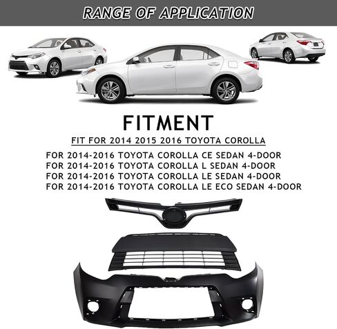 الشبكة الأمامية العلوية والسفلية + طقم غطاء المصد الأمامي مناسب لـ 2014 2015 2016 Toyota Corolla LE CE سيدان المصد الأمامي لاستبدال الشواية in Kuwait
