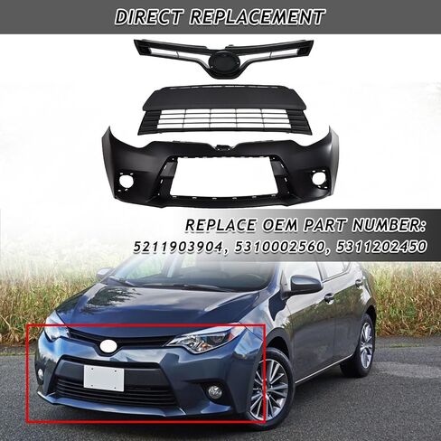 الشبكة الأمامية العلوية والسفلية + طقم غطاء المصد الأمامي مناسب لـ 2014 2015 2016 Toyota Corolla LE CE سيدان المصد الأمامي لاستبدال الشواية in Kuwait