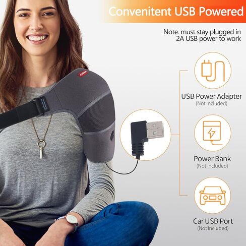 غلاف كتف ساخن USB مع تدليك الاهتزاز لألم الكفة المدورة، الجزء العلوي من الذراع، تخفيف عضلات الكتف، وسادة تدفئة الكتف، مدلك، درجة حرارة قابلة للتعديل للرجال والنساء للسفر (غير قابلة للشحن) in Kuwait