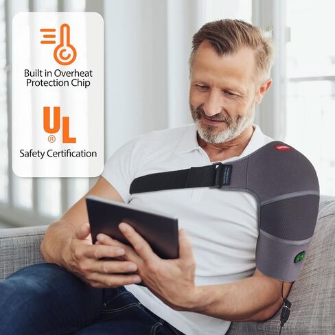 غلاف كتف ساخن USB مع تدليك الاهتزاز لألم الكفة المدورة، الجزء العلوي من الذراع، تخفيف عضلات الكتف، وسادة تدفئة الكتف، مدلك، درجة حرارة قابلة للتعديل للرجال والنساء للسفر (غير قابلة للشحن) in Kuwait