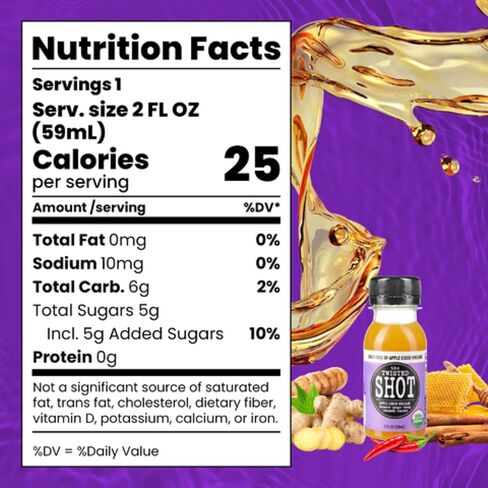 The Twisted Shot | Organic Apple Cider Vinegar Wellness Shots with Ginger, Turmeric, Honey, Cinnamon and Cayenne | Digestion, Immunity and Gut Health Support | Ready to Drink | 6, 2 oz Mini Bottles in Saudi Arabia
