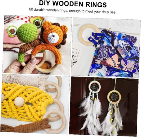 60Pcs Decorative Wooden Curtain Rings Natural Rings for Drapery Handheld Bag Accessories Rustic Home Decor for Daily Use in Saudi Arabia