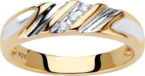 PalmBeach Men's Yellow Gold-plated Sterling Silver Genuine Diamond Accent Two Tone Diagonal Ring Sizes 8-13 in Saudi Arabia