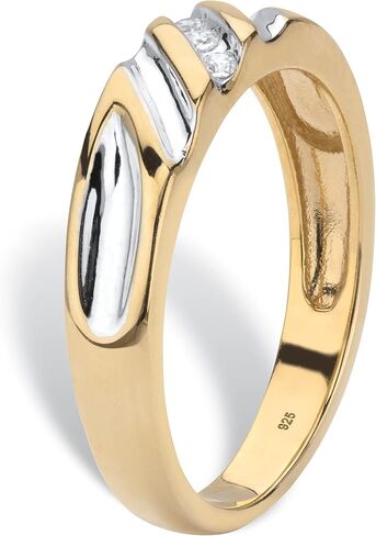 PalmBeach Men's Yellow Gold-plated Sterling Silver Genuine Diamond Accent Two Tone Diagonal Ring Sizes 8-13 in Saudi Arabia