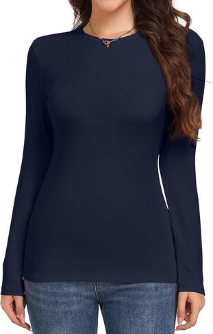 Long Sleeve Shirts for Women Fall Basic Crew Neck Slim Fit Underscrub Tops Layer Undershirt Outfits Clothes 2025 in Kuwait