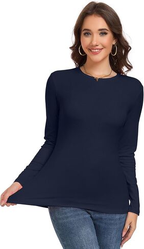 Long Sleeve Shirts for Women Fall Basic Crew Neck Slim Fit Underscrub Tops Layer Undershirt Outfits Clothes 2025 in Kuwait