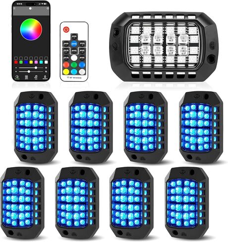 8 Pods LED Rock Lights Kit, Multi-Color, App/Remote Control - Waterproof Underglow Lights for Truck SUV ATV Boat - Music Mode in Kuwait