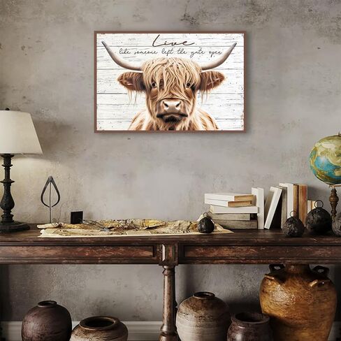 Highland Cow Wall Art,Cow Pictures Wall Decor, Highland Cow Canvas Wall Art,Farmhouse Longhorn Canvas Wall Art Decor Poster for Bedroom Bathroom Living Room Wall Art Decor (16''x24'') Unframed, in Saudi Arabia