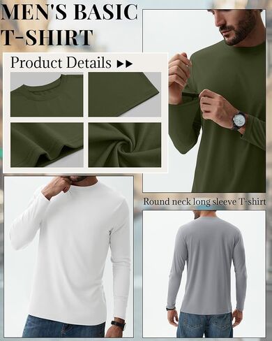 Ficerd 5 Pack Mens Big and Tall Shirts, 95% Cotton Long Sleeve Top Loose Casual Basic Shirts Crewneck Oversize Multipack Tee in Saudi Arabia
