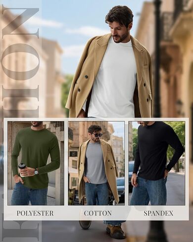 Ficerd 5 Pack Mens Big and Tall Shirts, 95% Cotton Long Sleeve Top Loose Casual Basic Shirts Crewneck Oversize Multipack Tee in Saudi Arabia