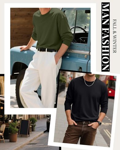 Ficerd 5 Pack Mens Big and Tall Shirts, 95% Cotton Long Sleeve Top Loose Casual Basic Shirts Crewneck Oversize Multipack Tee in Saudi Arabia