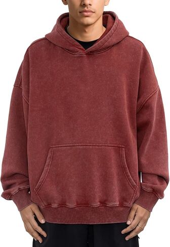 Mens Oversized Acid Wash Hoodies Heavyweight Vintage Washed Fleece Hoodie Sweatshirt for Men Women Streetwear in Saudi Arabia